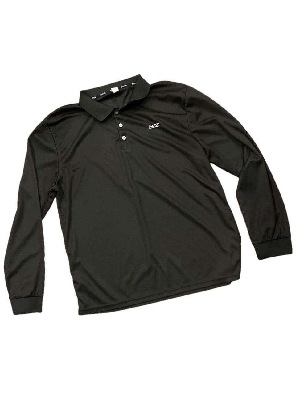 BOYZN size L black long sleeve 3 button polo top